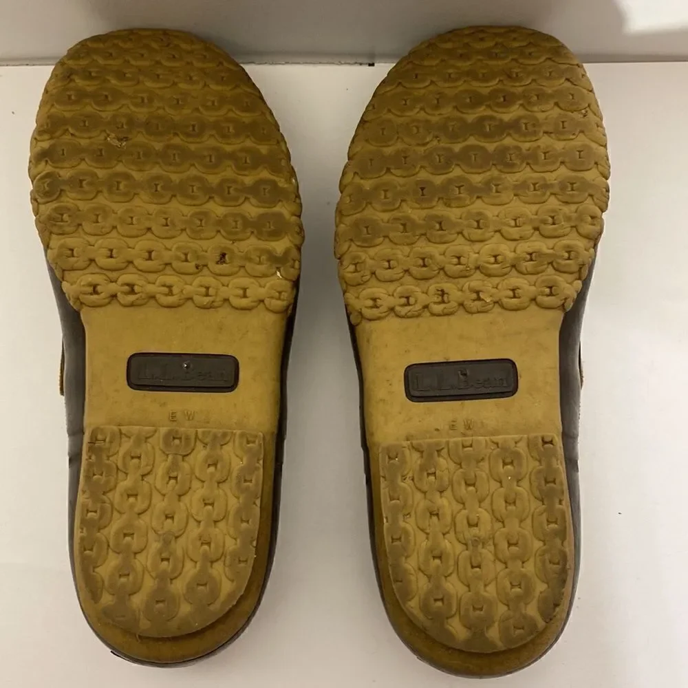 LL Bean Boots Gum Shoes Mens 8W Brown Tan Leather Rubber Low Moccasin Duck Shoes